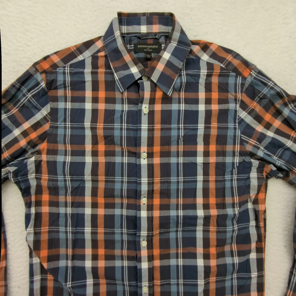 Banana Republic Shirt Mens Medium Plaid Soft Wash Button Down Long Sleeve Top